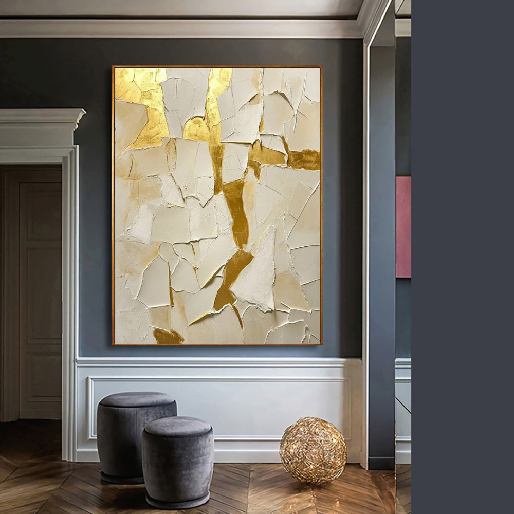 HKM-798675 Hand-Painted Abstract Gold Foil Oil Painting on Canvas for Modern Home Decor