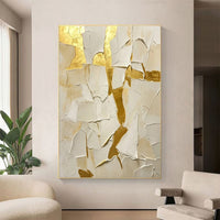 HKM-798675 Hand-Painted Abstract Gold Foil Oil Painting on Canvas for Modern Home Decor
