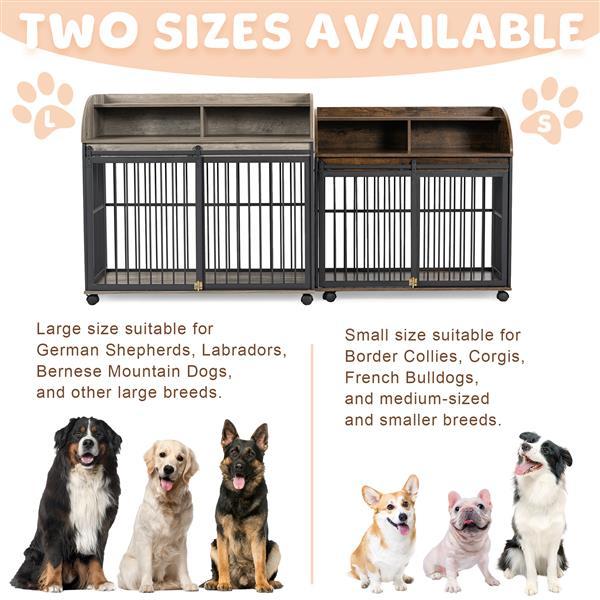 HKM-798739 Elegant Furniture-Style Large Dog Crate with Sliding Door and Ample Storage, Suitable for Medium Dogs up to 90 LBS