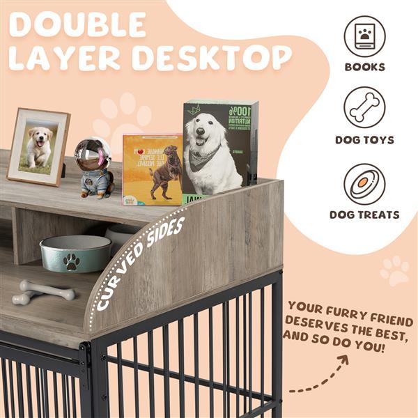 HKM-798739 Elegant Furniture-Style Large Dog Crate with Sliding Door and Ample Storage, Suitable for Medium Dogs up to 90 LBS