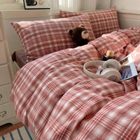 HKM-798739 Japanese Style Plaid Cotton Bedding Set - Available in Multiple Sizes