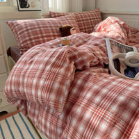 HKM-798739 Japanese Style Plaid Cotton Bedding Set - Available in Multiple Sizes