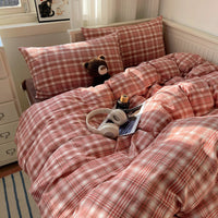HKM-798739 Japanese Style Plaid Cotton Bedding Set - Available in Multiple Sizes