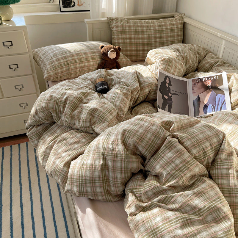 HKM-798739 Japanese Style Plaid Cotton Bedding Set - Available in Multiple Sizes