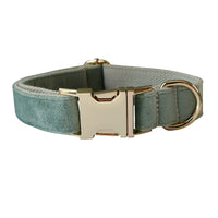 HKM-798931 Mint Green Velvet Dog Collar and Leash Set with Bow Tie and Dog Ring