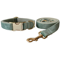 HKM-798931 Mint Green Velvet Dog Collar and Leash Set with Bow Tie and Dog Ring