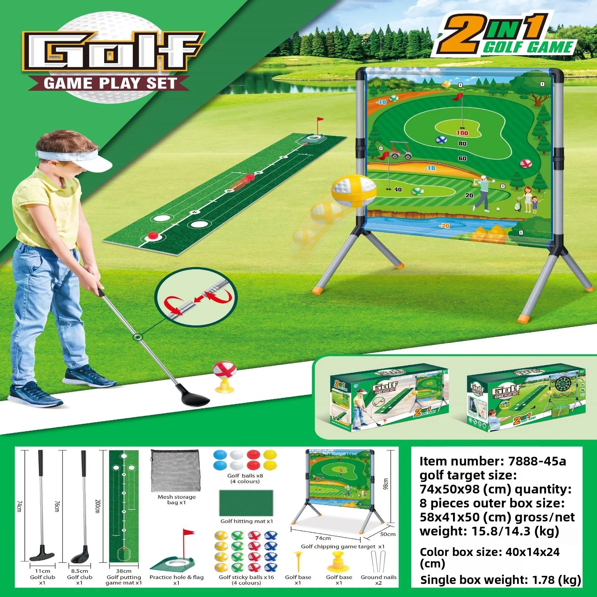 HKM-798995 Children's 2-in-1 Golf Target Throwing Mat - Indoor & Outdoor Sports Training Set, Plastic, 74x50x98 CM