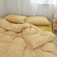 HKM-799059 Checkered Polyester Fiber Bedding Set, Includes Duvet Cover and Sheet, Four-Piece Collection
