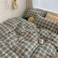HKM-799059 Checkered Polyester Fiber Bedding Set, Includes Duvet Cover and Sheet, Four-Piece Collection