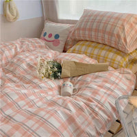 HKM-799059 Checkered Polyester Fiber Bedding Set, Includes Duvet Cover and Sheet, Four-Piece Collection