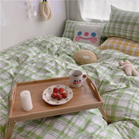 HKM-799059 Checkered Polyester Fiber Bedding Set, Includes Duvet Cover and Sheet, Four-Piece Collection