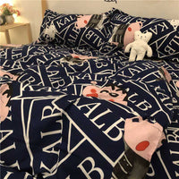 HKM-799059 Checkered Polyester Fiber Bedding Set, Includes Duvet Cover and Sheet, Four-Piece Collection