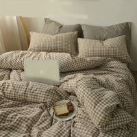 HKM-799059 Checkered Polyester Fiber Bedding Set, Includes Duvet Cover and Sheet, Four-Piece Collection