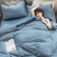 HKM-799059 Checkered Polyester Fiber Bedding Set, Includes Duvet Cover and Sheet, Four-Piece Collection