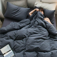 HKM-799059 Checkered Polyester Fiber Bedding Set, Includes Duvet Cover and Sheet, Four-Piece Collection