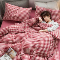 HKM-799059 Checkered Polyester Fiber Bedding Set, Includes Duvet Cover and Sheet, Four-Piece Collection