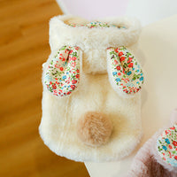 HKM-799059 Floral Rabbit Cotton Dog Coat with Big Ears for Pets - XS to XL Sizes Available