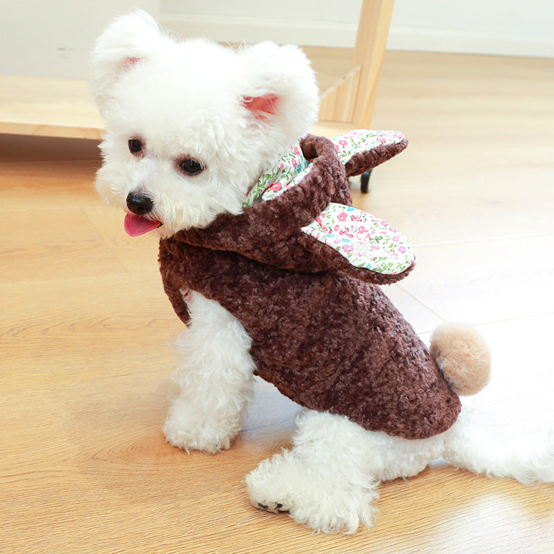 HKM-799059 Floral Rabbit Cotton Dog Coat with Big Ears for Pets - XS to XL Sizes Available
