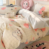 HKM-799059 Pure Cotton Four-Piece Bedding Set with Floral and Plant Patterns for Dorm Room Use