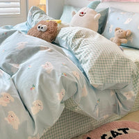 HKM-799059 Pure Cotton Four-Piece Bedding Set with Floral and Plant Patterns for Dorm Room Use