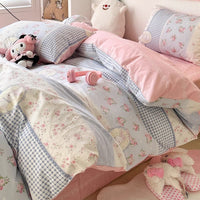 HKM-799059 Pure Cotton Four-Piece Bedding Set with Floral and Plant Patterns for Dorm Room Use