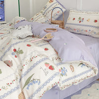 HKM-799059 Pure Cotton Four-Piece Bedding Set with Floral and Plant Patterns for Dorm Room Use