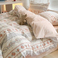 HKM-799059 Pure Cotton Four-Piece Bedding Set with Floral and Plant Patterns for Dorm Room Use