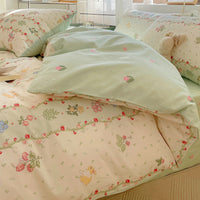 HKM-799059 Pure Cotton Four-Piece Bedding Set with Floral and Plant Patterns for Dorm Room Use