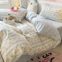 HKM-799059 Pure Cotton Four-Piece Bedding Set with Floral and Plant Patterns for Dorm Room Use
