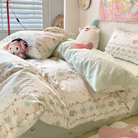 HKM-799059 Pure Cotton Four-Piece Bedding Set with Floral and Plant Patterns for Dorm Room Use