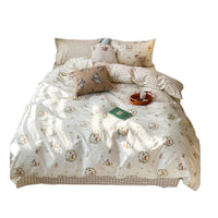 HKM-799059 Pure Cotton Four-Piece Bedding Set with Floral and Plant Patterns for Dorm Room Use