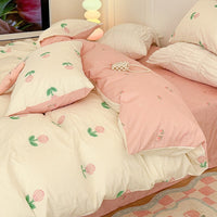 HKM-799059 Pure Cotton Four-Piece Bedding Set with Floral and Plant Patterns for Dorm Room Use