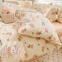 HKM-799059 Pure Cotton Four-Piece Bedding Set with Floral and Plant Patterns for Dorm Room Use
