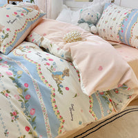 HKM-799059 Pure Cotton Four-Piece Bedding Set with Floral and Plant Patterns for Dorm Room Use