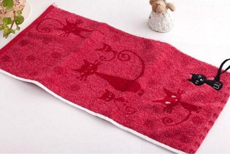 HKM-799315 Cotton Cat Face Towel with Embroidered Tail Design, 25x50cm