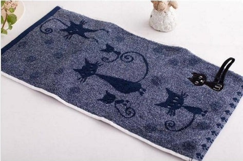 HKM-799315 Cotton Cat Face Towel with Embroidered Tail Design, 25x50cm