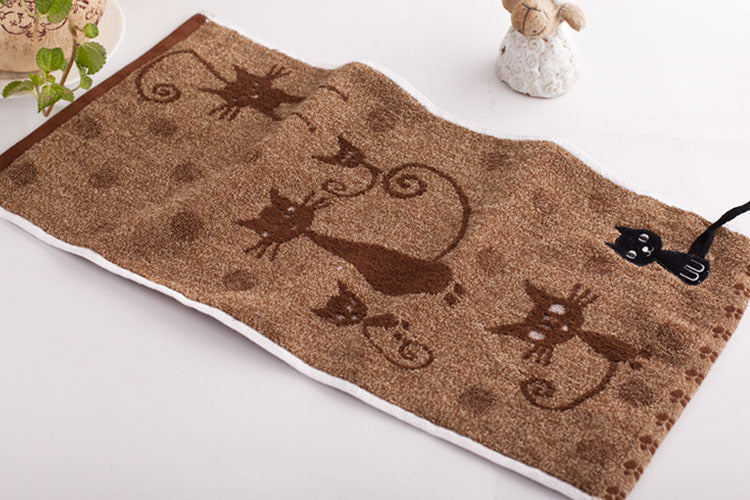HKM-799315 Cotton Cat Face Towel with Embroidered Tail Design, 25x50cm
