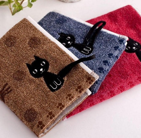 HKM-799315 Cotton Cat Face Towel with Embroidered Tail Design, 25x50cm