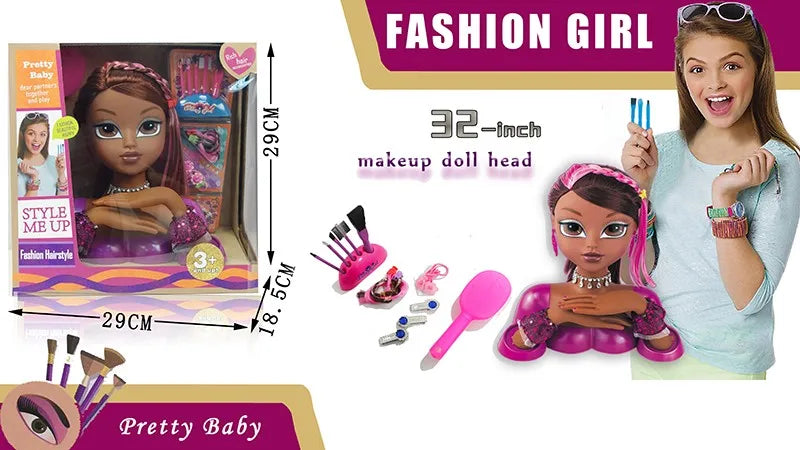 32 Inch Black Head Doll with Makeup Accessories for Pretend Play - Ideal for Kids Ages 2 to 13