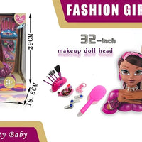 HKM-799379 32 Inch Black Head Doll with Makeup Accessories for Pretend Play - Ideal for Kids Ages 2 to 13