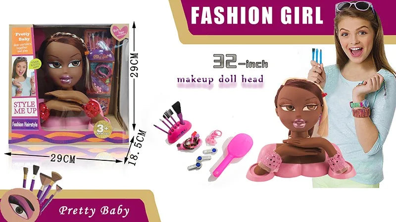 32 Inch Black Head Doll with Makeup Accessories for Pretend Play - Ideal for Kids Ages 2 to 13