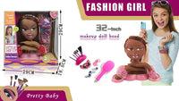 HKM-799379 32 Inch Black Head Doll with Makeup Accessories for Pretend Play - Ideal for Kids Ages 2 to 13