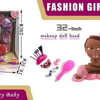 HKM-799379 32 Inch Black Head Doll with Makeup Accessories for Pretend Play - Ideal for Kids Ages 2 to 13