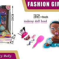 HKM-799379 32 Inch Black Head Doll with Makeup Accessories for Pretend Play - Ideal for Kids Ages 2 to 13