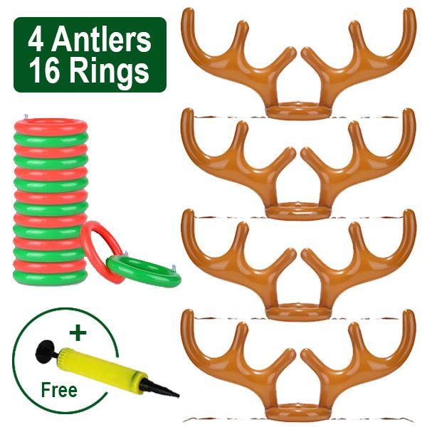 HKM-799507 Inflatable Reindeer Antler Hat Ring Toss Game - Holiday Fun for Families and Kids