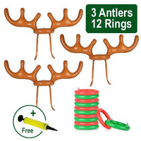 HKM-799507 Inflatable Reindeer Antler Hat Ring Toss Game - Holiday Fun for Families and Kids