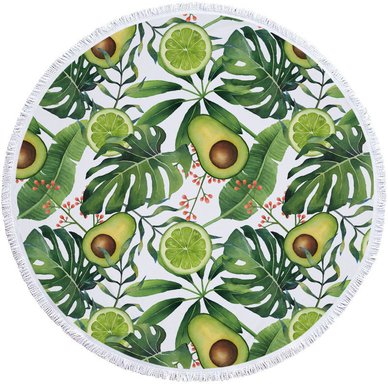 HKM-799571 Avocado Floral Round Microfiber Beach Towel for Summer Fun