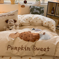 HKM-799891 Cotton Embroidered Four-Piece Bedding Set with Fitted Sheet and Pillowcases in Various Sizes