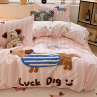 HKM-799891 Cotton Embroidered Four-Piece Bedding Set with Fitted Sheet and Pillowcases in Various Sizes