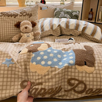 HKM-799891 Cotton Embroidered Four-Piece Bedding Set with Fitted Sheet and Pillowcases in Various Sizes